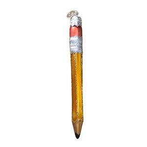 Old World Christmas Yellow Pencil Christmas Ornament Hand Blown Glass Glitter 5"